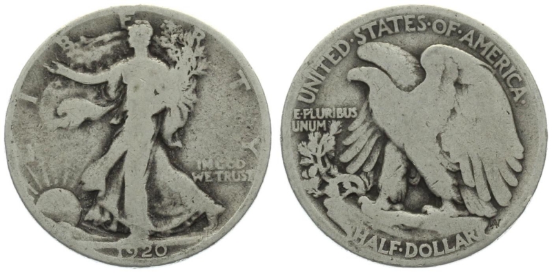 USA 1/2 Dollar 1920 o. Mzz. - Walking Liberty